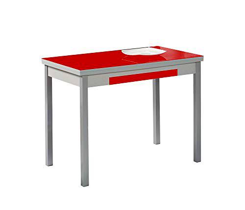 ASTIMESA Mesa de Cocina, Metal, Rojo, 90x50cm-extendida 140x50 cms