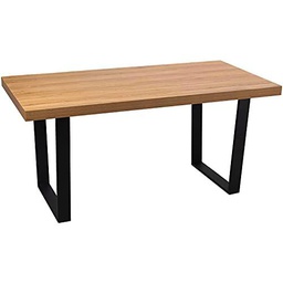 DRW Mesa de Comedor de Madera y Patas de Metal con Tablero de DM+Melamina y PVC en Natural y Negro 169x80x76cm