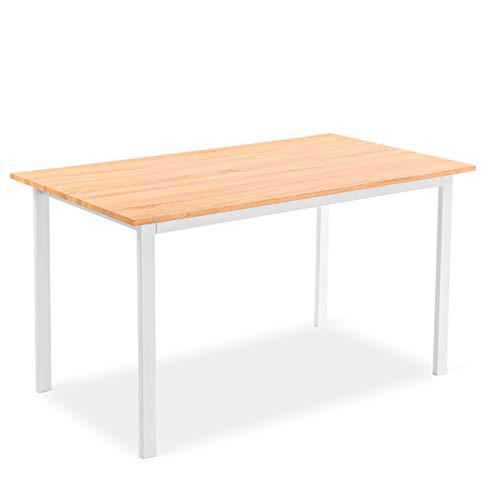 Mc Haus KENIA - Mesa Nórdica Rectangular Comedor de madera Natural MDF con estructura de Metal Blanca mate