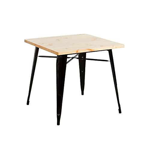 THINIA HOME Mesa de Comedor Cuadrada Iron Wood 80x80x74cm