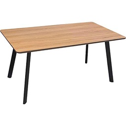 DRW Mesa de Comedor de Madera y Patas de Metal con Tablero de DM+Melamina y PVC en Natural y Negro 160x90x76cm