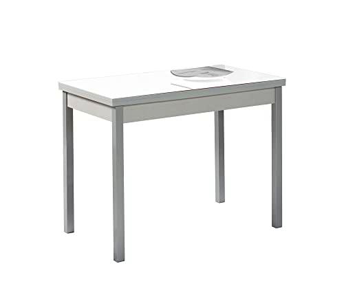 ASTIMESA Mesa de Cocina, Metal, Blanco, 90x50cm-extendida 140x50 cms