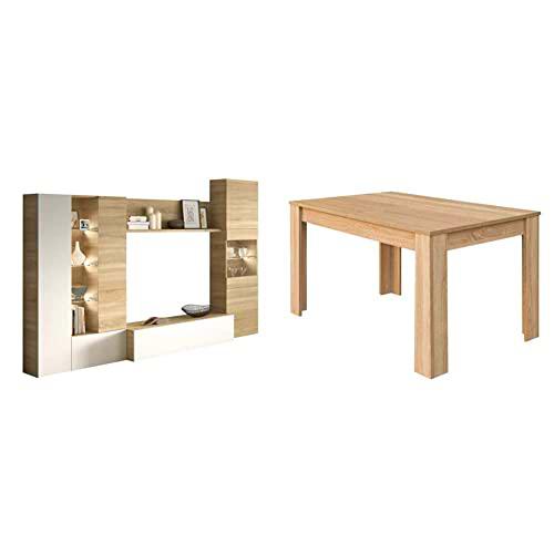 Habitdesign Mueble de Comedor, Madera, Grande + Mesa de Comedor Extensible