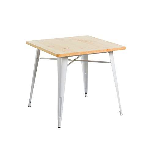 THINIA HOME Mesa de Comedor Cuadrada Iron Wood 80x80x74cm