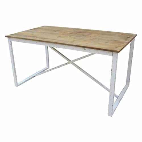 Mesa de Comedor con Tablero de Madera Natural y Patas de Metal Blancas 