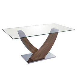 DRW Mesa de Comedor de Cristal, Madera y Metal en Transparente