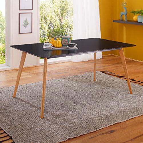 Wohnling Retro Esstisch SCANIO 120 x 80 x 75 cm MDF Schwarz Matt Füße Eiche Mesa de Comedor