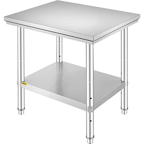 Mophorn Mesa de Preparación de Comida de Acero Inoxidable 60x76x80cm Tabla de Cocina Profesional Capacidad de Carga 750 kg Tabla de Trabajo de Cocina de Catering Ajustable para Restaurante Escuela