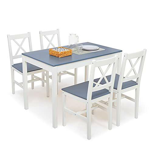 Meerveil Mesa de Comedor y sillas, Azul, 108 x 65 x 73 cm