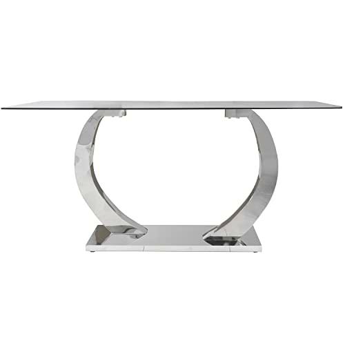 DRW Mesa de Comedor Rectangular de Metal y Cristal en Transparente y Cromado 160x90x75cm