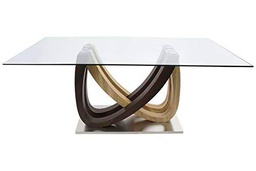 DRW Mesa de Comedor de Cristal y MDF en Transparente y Marrón 180x90x76cm