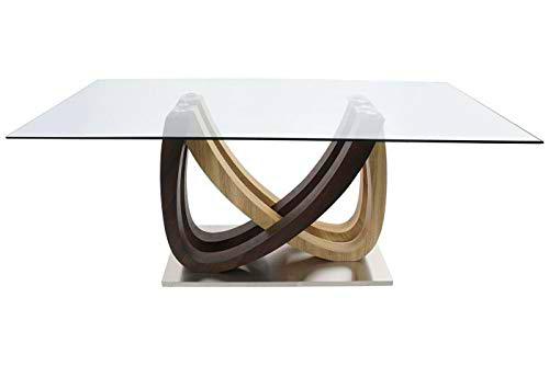 DRW Mesa de Comedor de Cristal y MDF en Transparente y Marrón 180x90x76cm