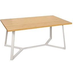 DRW Mesa de Comedor de Madera Natural y Metal en Natural y Blanco 160x90x75cm