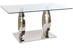 DRW Mesa de Comedor de Cristal y Acero en Transparente y Cromado 160x90x76cm