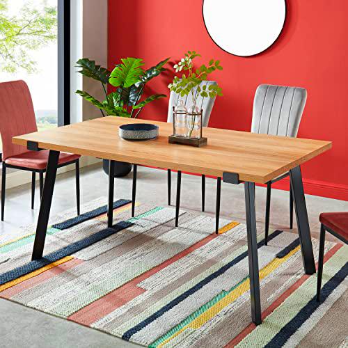 BAÏTA Felix Mesa de Comedor, Efecto Madera y Metal Negro, L160cm