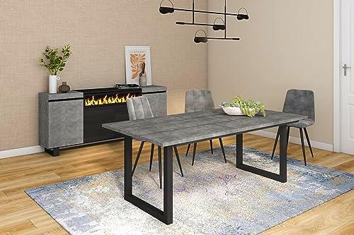 Skraut Home - Mesa de Comedor | 10 Comensales | 200 | Robusta y Estable Gracias a su Estructura y Patas macizas | Ideal para reuniones Familiares | Estilo Industrial (Gray)