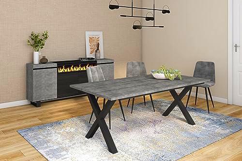 Skraut Home - Mesa de Comedor | 10 Comensales | 200 | Robusta y Estable Gracias a su Estructura y Patas macizas | Ideal para reuniones Familiares | Estilo Industrial (Gray)