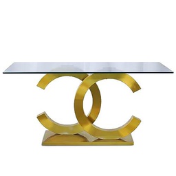 DRW Mesa de Comedor de Cristal y Acero en Transparente y Dorado Mate 160x90x75cm