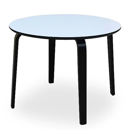 DRW Mesa de Comedor Redonda de Madera en Blanco y Negro 100x76cm