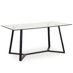 DRW Mesa de Comedor de Cristal y Metal en Negro 160x90x76cm