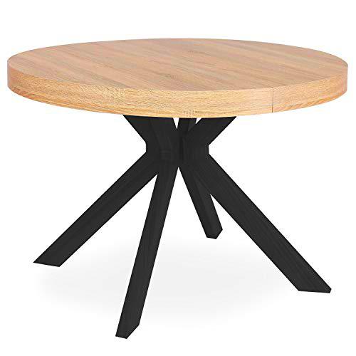 Menzzo Myriade Mesa, Bois/Noir, Diamètre 110cm x H75 cm Avec rallonges : L110 x P160-210-260 x H75 cm