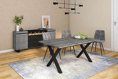 Skraut Home - Mesa de Comedor | 8 Comensales | 170 | Robusta y Estable Gracias a su Estructura y Patas macizas | Ideal para reuniones Familiares | Estilo Industrial (Gray)