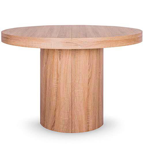 Menzzo - Mesa, Madera, Roble Claro, 110 cm de diámetro