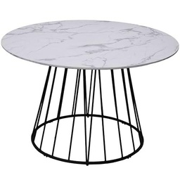 DRW Mesa de Comedor de Metal y Madera DM Efecto marmol en Blanco y Negro 120x120x75cm