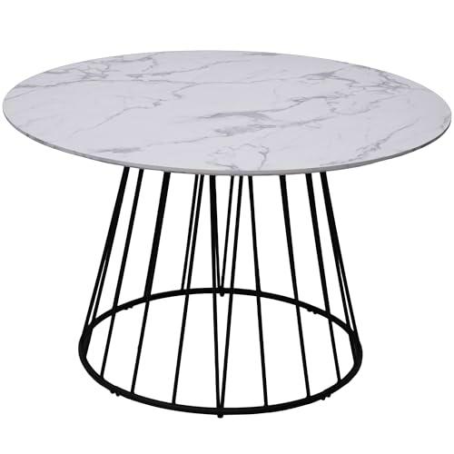 DRW Mesa de Comedor de Metal y Madera DM Efecto marmol en Blanco y Negro 120x120x75cm