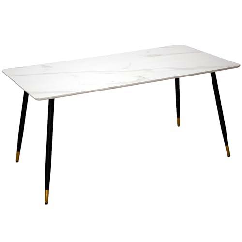 DRW Mesa de Comedor de Madera Efecto marmol y Metal en Blanco y Negro 160x80x76cm