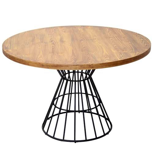 DRW Mesa de Comedor de Madera DM y Metal en Natural y Negro 120x120x76cm