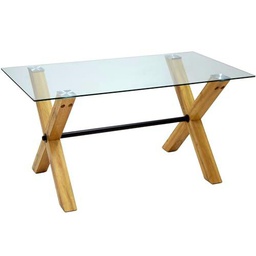 DRW Mesa de Comedor de Madera DM y Cristal en Natural y Transparente 150x80x76cm