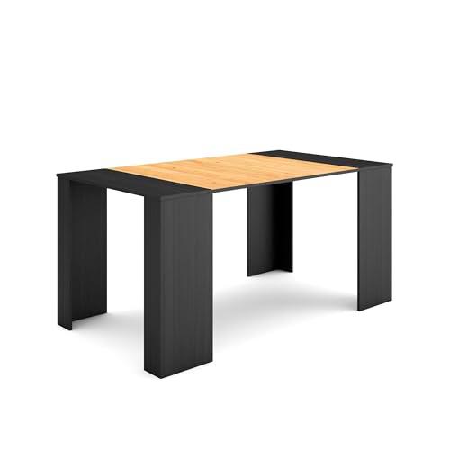 Skraut Home | Mesa Consola Extensible | Mesa Comedor Plegable | 160 | para 8 comensales | Comedor y Cocina | Estilo Moderno | Negro y Roble