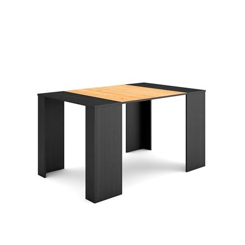 Skraut Home | Mesa Consola Extensible | Mesa Comedor Plegable | 140 | para 6 comensales | Comedor y Cocina | Estilo Moderno | Negro y Roble