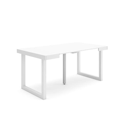 Skraut Home | Mesa Consola Extensible | Mesa Comedor Plegable | 160 | para 8 comensales | Patas Madera Maciza | Estilo Moderno | Blanco