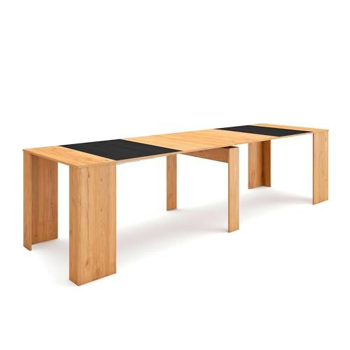 Skraut Home | Mesa Consola Extensible | Mesa Comedor Plegable | 300 | para 14 comensales | Comedor y Cocina | Estilo Moderno | Roble y Negro