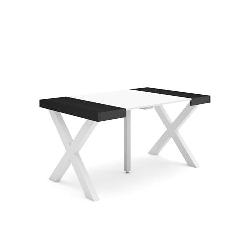 Skraut Home | Mesa Consola Extensible | Mesa Comedor Plegable | 140 | para 6 comensales | Patas Madera Maciza | Estilo Moderno | Blanco y Negro