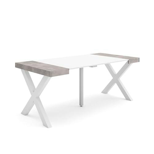 Skraut Home | Mesa Consola Extensible | Mesa Comedor Plegable | 180 | para 8 comensales | Patas Madera Maciza | Estilo Moderno | Blanco y Cemento