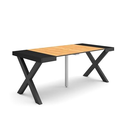 Skraut Home | Mesa Consola Extensible | Mesa Comedor Plegable | 180 | para 8 comensales | Patas Madera Maciza | Estilo Moderno | Negro y Roble