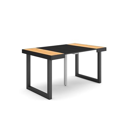 Skraut Home | Mesa Consola Extensible | Mesa Comedor Plegable | 140 | para 6 comensales | Patas Madera Maciza | Estilo Moderno | Roble y Negro