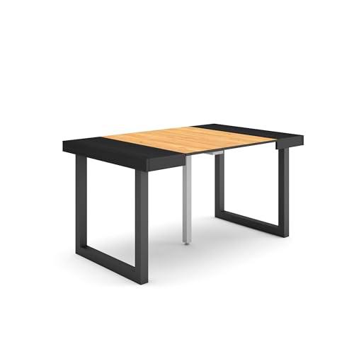 Skraut Home | Mesa Consola Extensible | Mesa Comedor Plegable | 140 | para 6 comensales | Patas Madera Maciza | Estilo Moderno | Negro y Roble