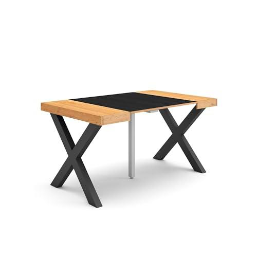 Skraut Home | Mesa Consola Extensible | Mesa Comedor Plegable | 140 | para 6 comensales | Patas Madera Maciza | Estilo Moderno | Roble y Negro