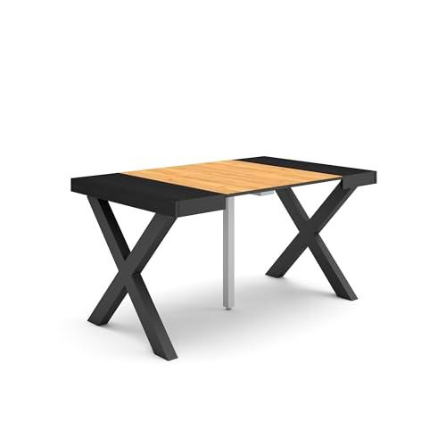 Skraut Home | Mesa Consola Extensible | Mesa Comedor Plegable | 140 | para 6 comensales | Patas Madera Maciza | Estilo Moderno | Roble y Negro