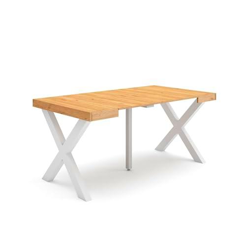 Skraut Home | Mesa Consola Extensible | Mesa Comedor Plegable | 160 | para 8 comensales | Patas Madera Maciza | Estilo Moderno | Roble