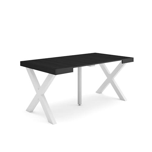 Skraut Home | Mesa Consola Extensible | Mesa Comedor Plegable | 160 | para 8 comensales | Patas Madera Maciza | Estilo Moderno | Negro