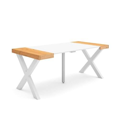 Skraut Home | Mesa Consola Extensible | Mesa Comedor Plegable | 180 | para 8 comensales | Patas Madera Maciza | Estilo Moderno | Roble y Blanco