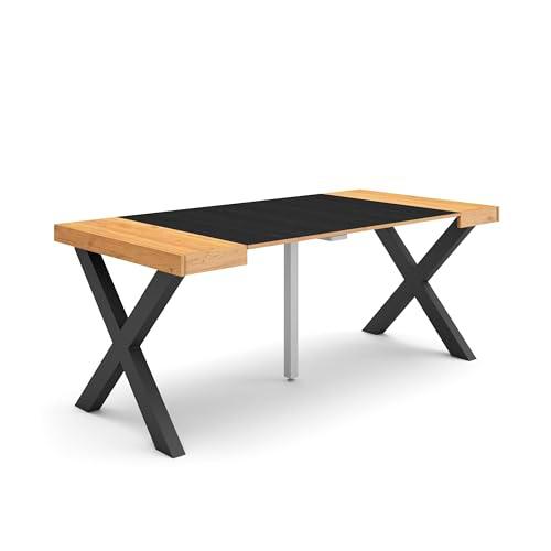 Skraut Home | Mesa Consola Extensible | Mesa Comedor Plegable | 180 | para 8 comensales | Patas Madera Maciza | Estilo Moderno | Roble y Negro