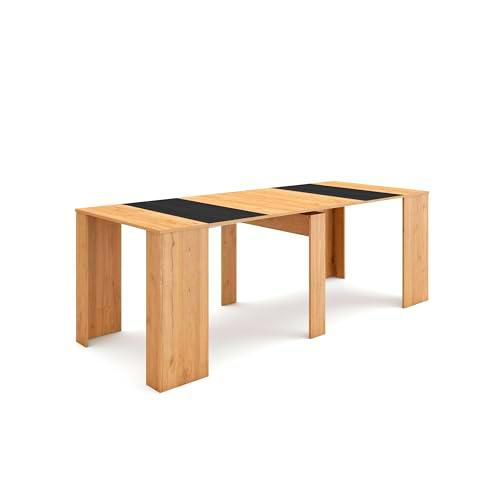 Skraut Home | Mesa Consola Extensible | Mesa Comedor Plegable | 220 | para 10 comensales | Comedor y Cocina | Estilo Moderno | Roble y Negro