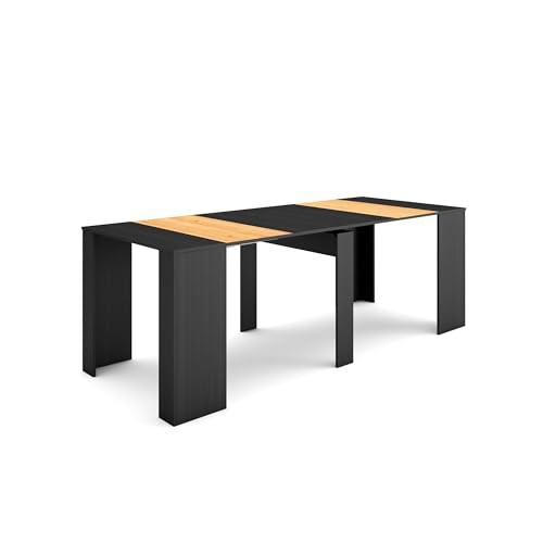 Skraut Home | Mesa Consola Extensible | Mesa Comedor Plegable | 220 | para 10 comensales | Comedor y Cocina | Estilo Moderno | Negro y Roble