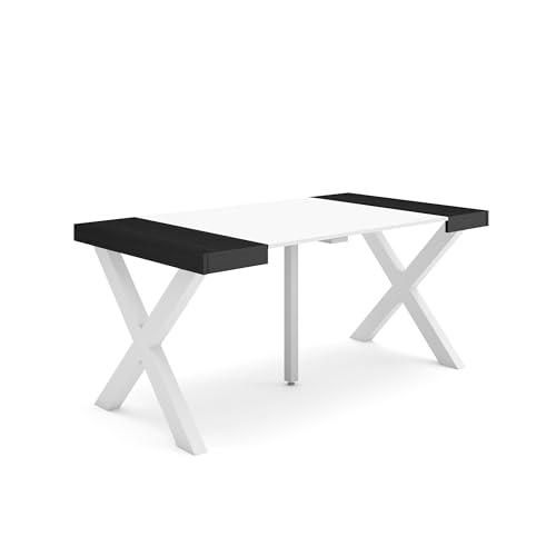 Skraut Home | Mesa Consola Extensible | Mesa Comedor Plegable | 160 | para 8 comensales | Patas Madera Maciza | Estilo Moderno | Blanco y Negro